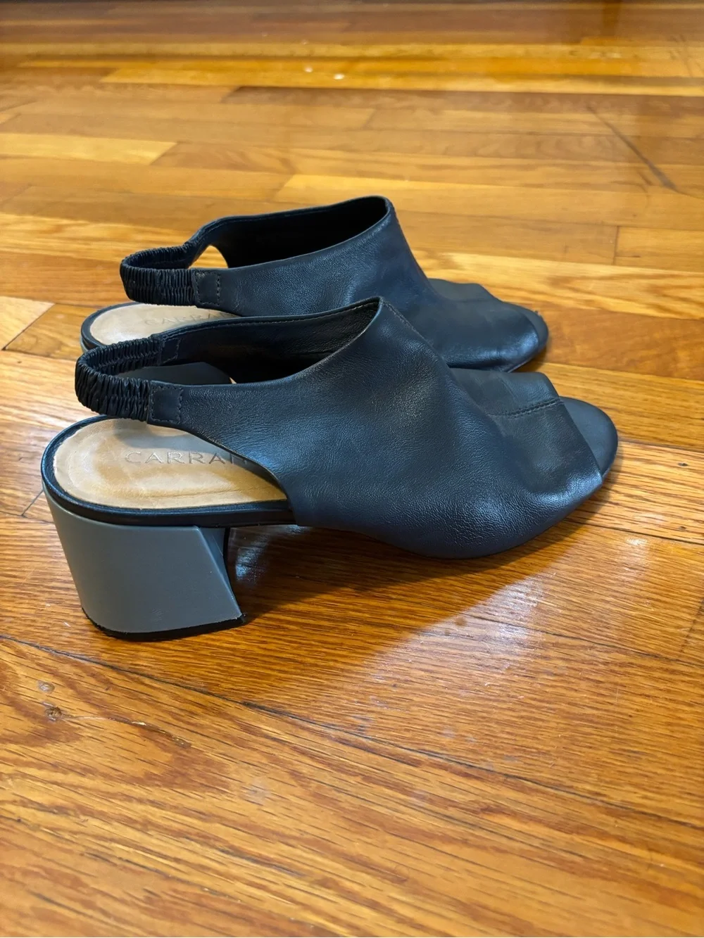 Carrano Blue Leather Slingback Block Heel Sandals